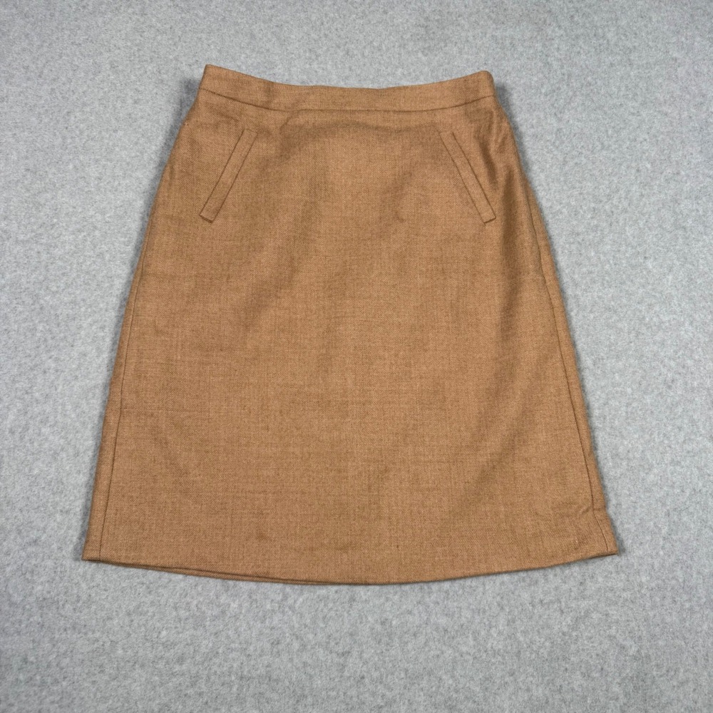 J.Crew Womens 6 Petite Brown 100% Wool Academia A-Line Skirt Camel Pockets Fall